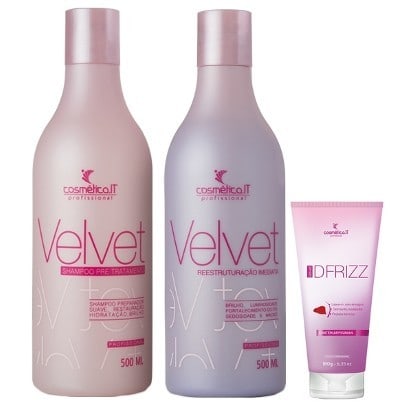 Cosmetica-IT-Velvet-Kit-Shampoo-Preparador--500ml--Reconstrutor--500ml--e-DFrizz--180g-
