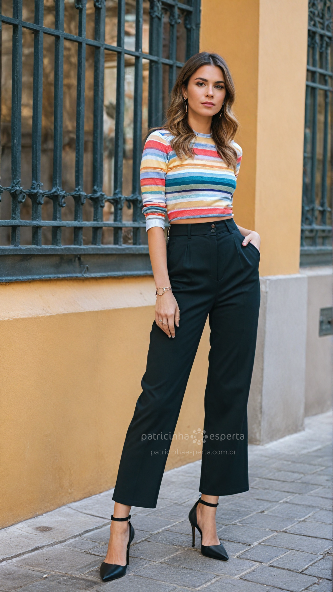 Elegância: Calça Preta de Alfaiataria com Cropped de Manga Longa