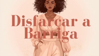 Mulher com cabelo cacheado em vestido elegante, tema disfarçar a barriga.