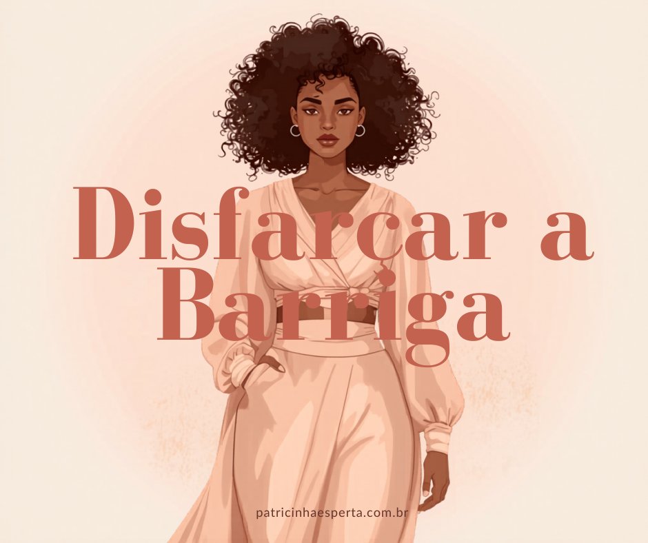 Mulher com cabelo cacheado em vestido elegante, tema disfarçar a barriga.