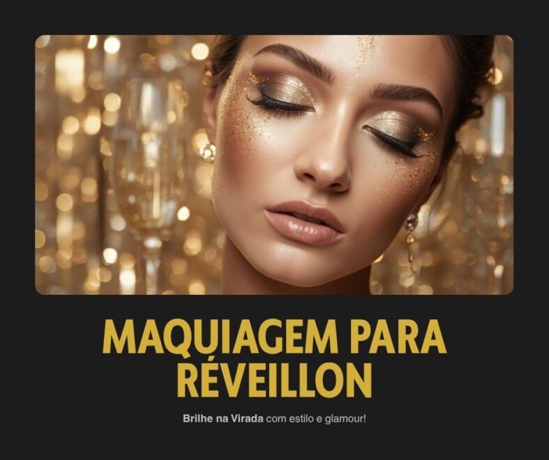 Maquiagem glamourosa para Réveillon com brilho e estilo.