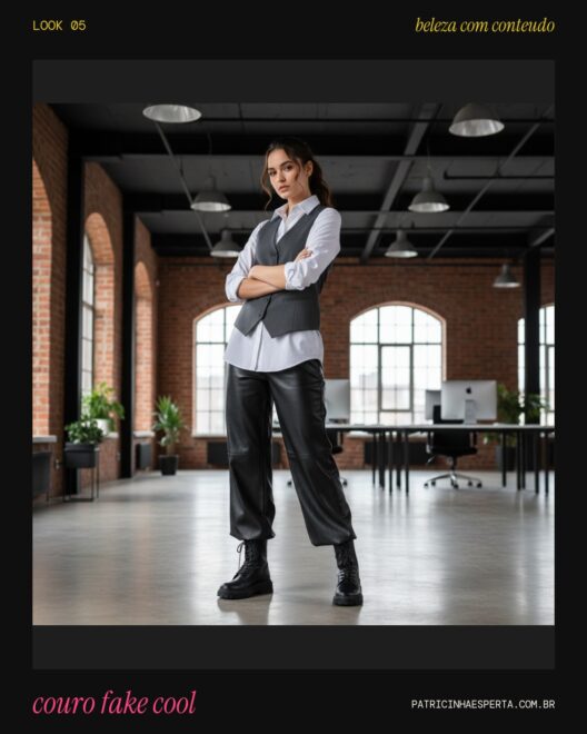 Look 5: Calça de Couro Falso Chic
