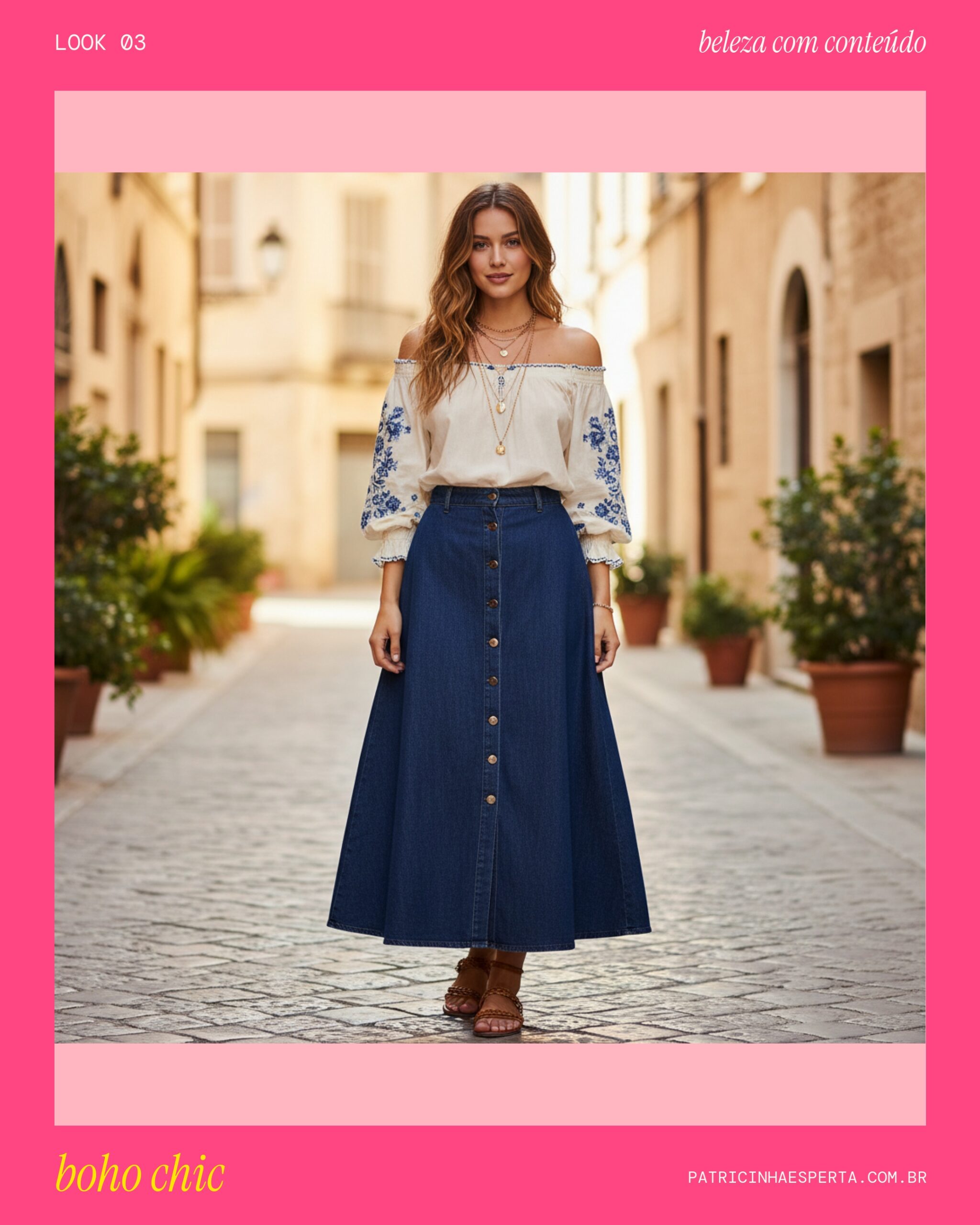 Look 3: Toque Boho Chic com Saia Longa