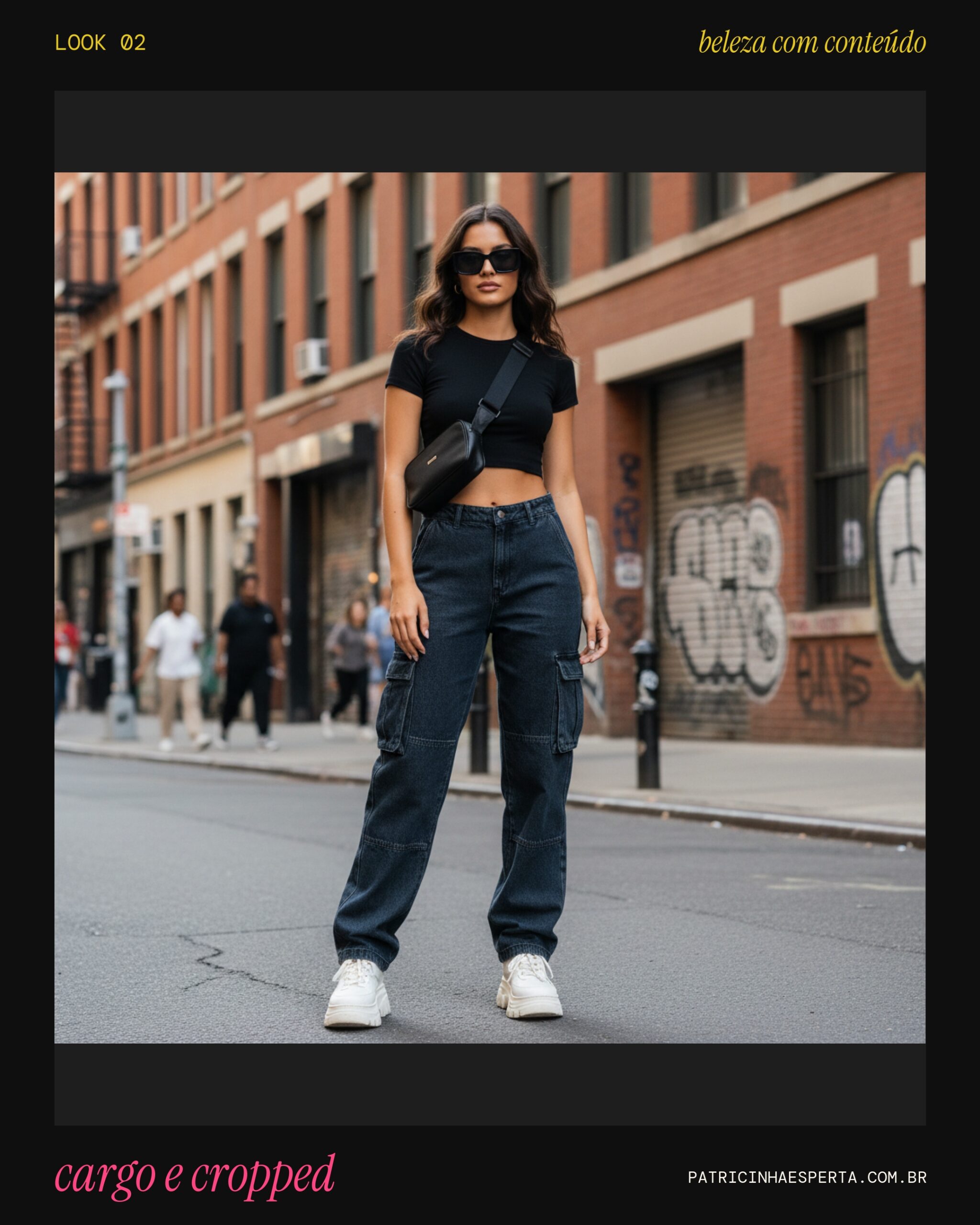 Denim Urbano Chic: Calça Cargo e Cropped Moderno