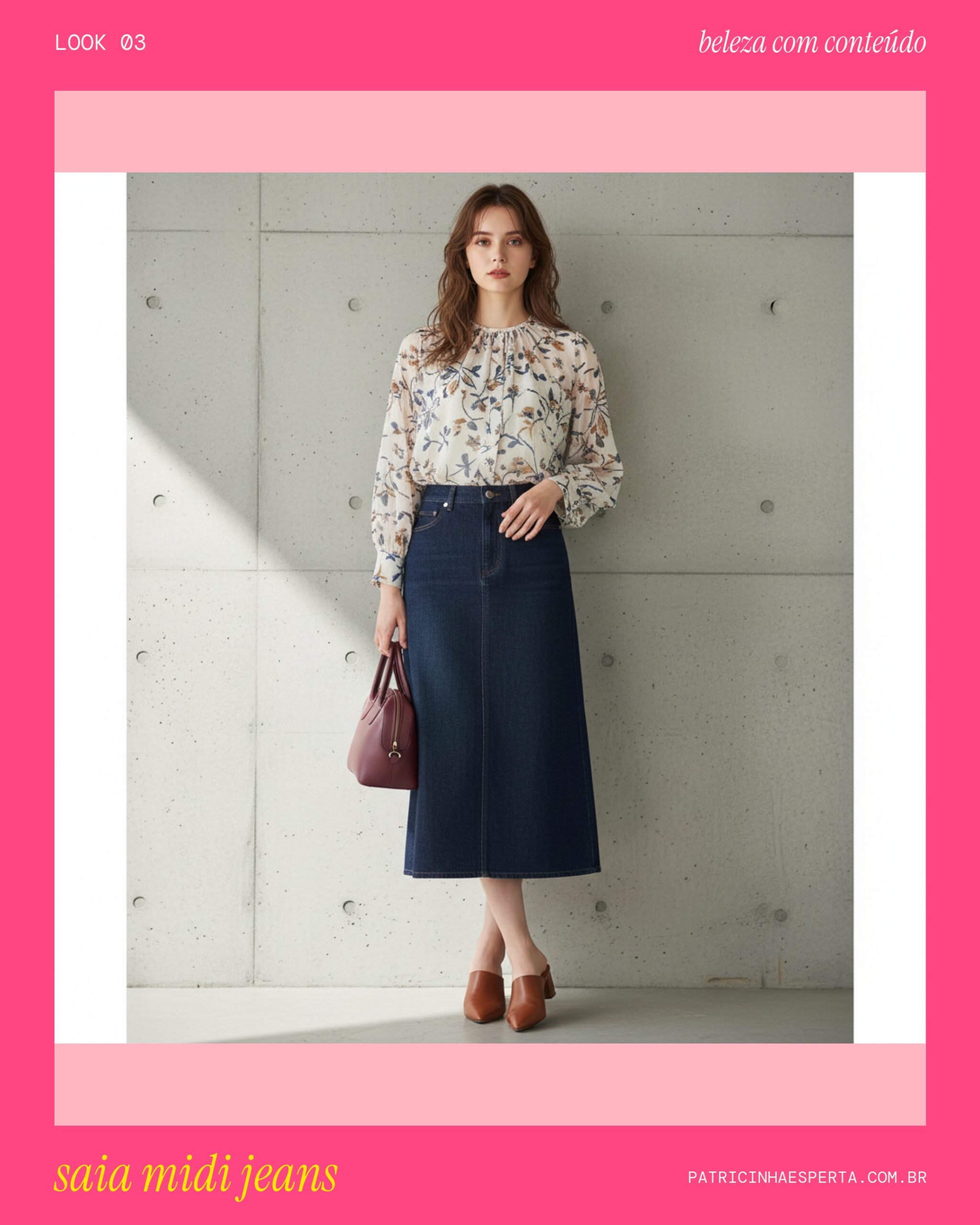 Elegância Descontraída: Saia Midi Jeans e Blusa Fluida