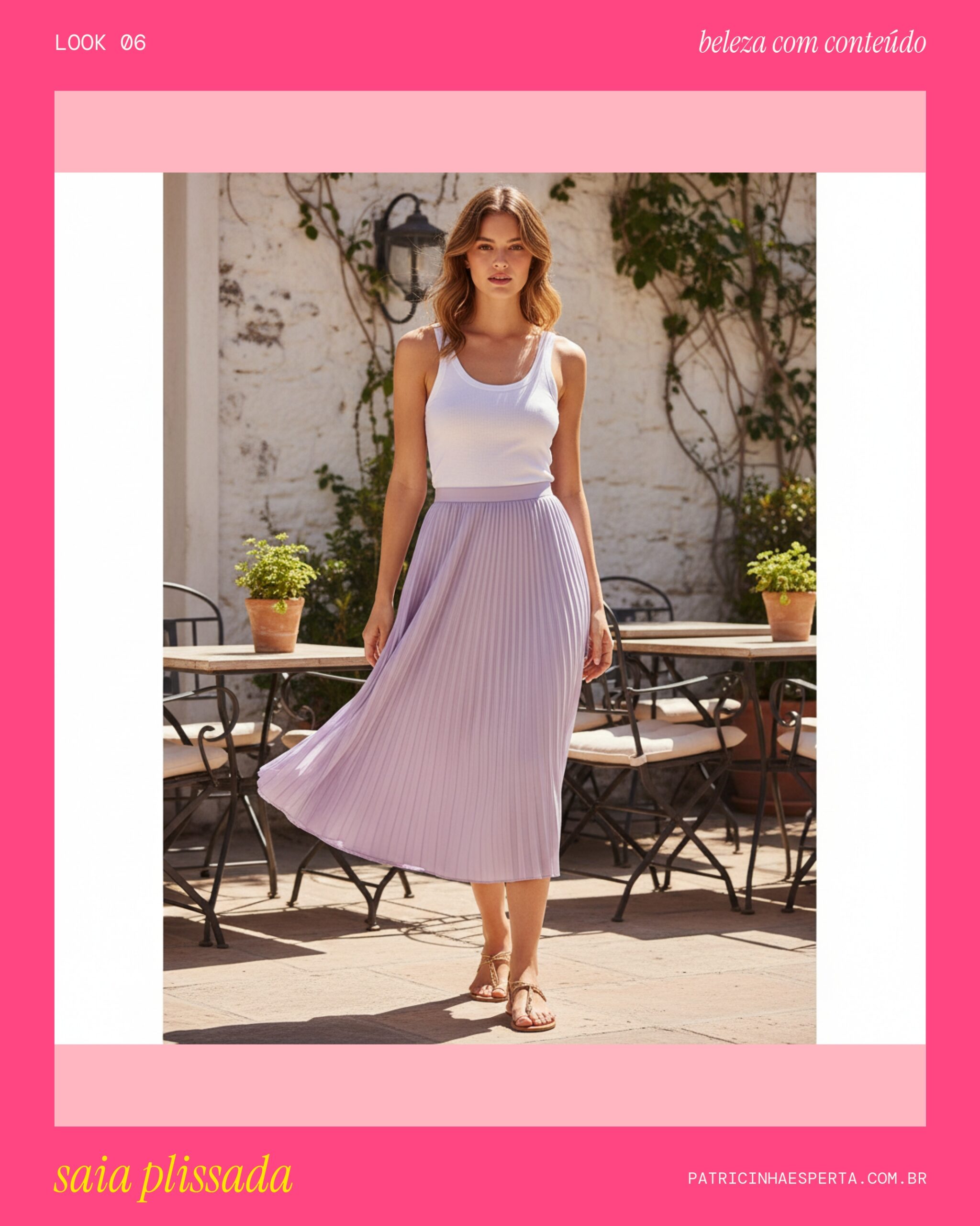 Look 6: Boho Urbano com Saia Plissada e Regata