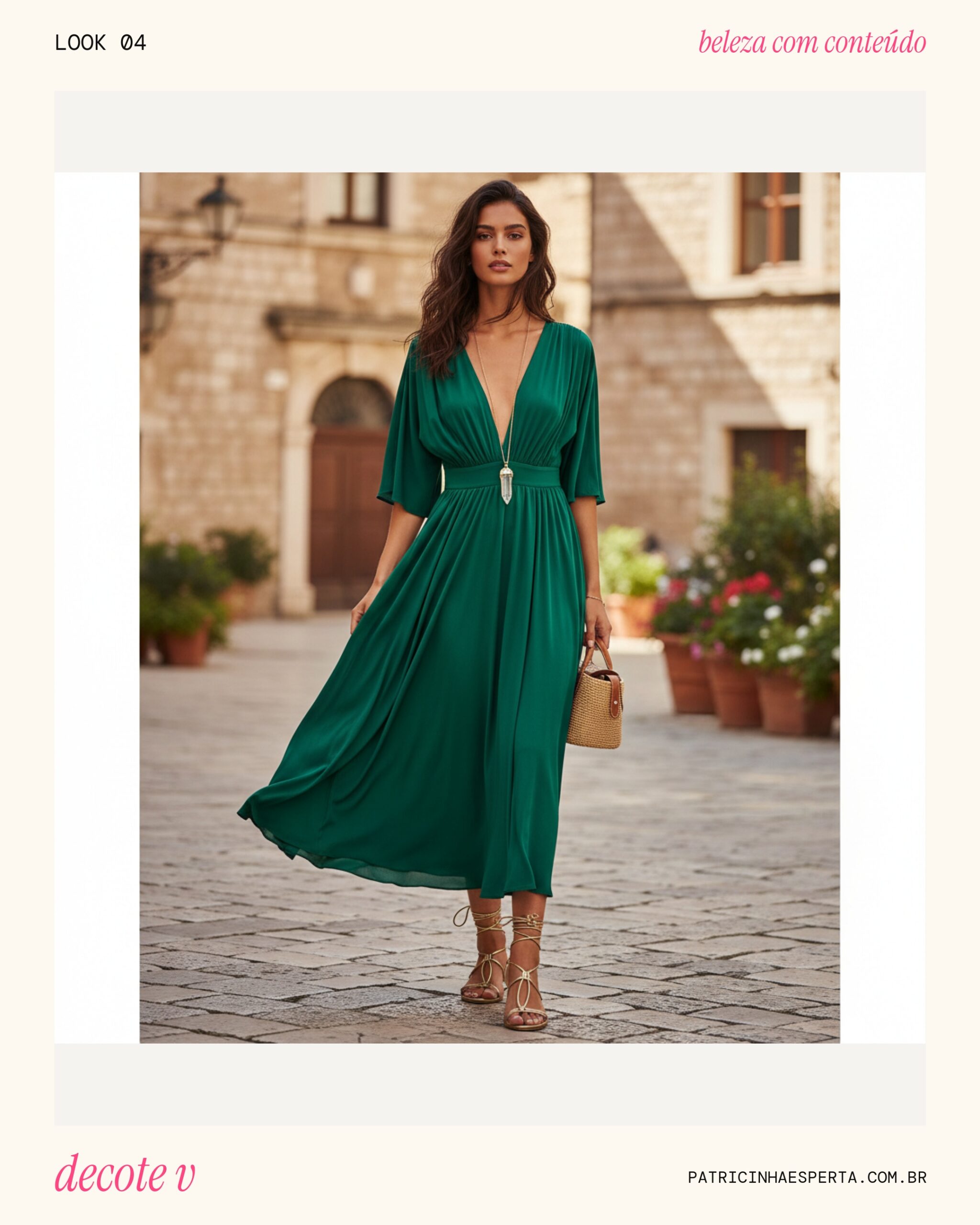 Decote V e Colar Longo