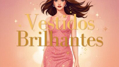 Ilustração de uma mulher usando um vestido brilhante em fundo suave.